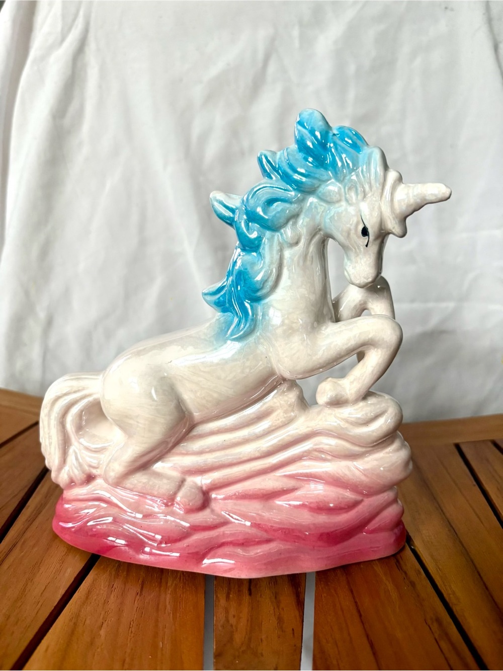 Vintage 80s Pearlized Ceramic Unicorn Figurine